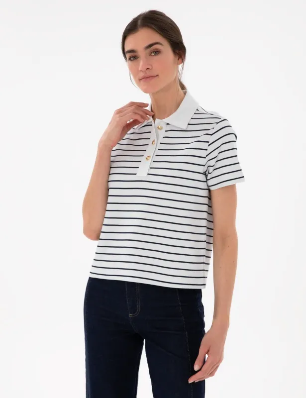 Футболка-поло в полоску свободная - G022SZ0110TAFO Футболка жен. (VR033, XL)