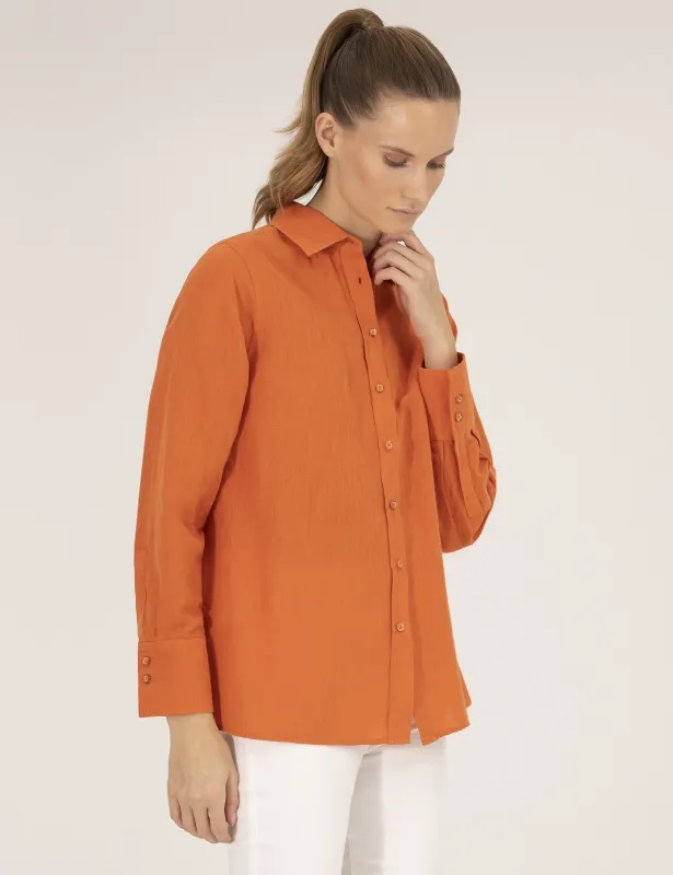 Рубашка из смеси льна и хлопка оверсайз - G022SZ0040KETO Сорочка жен. (VR222, 36)