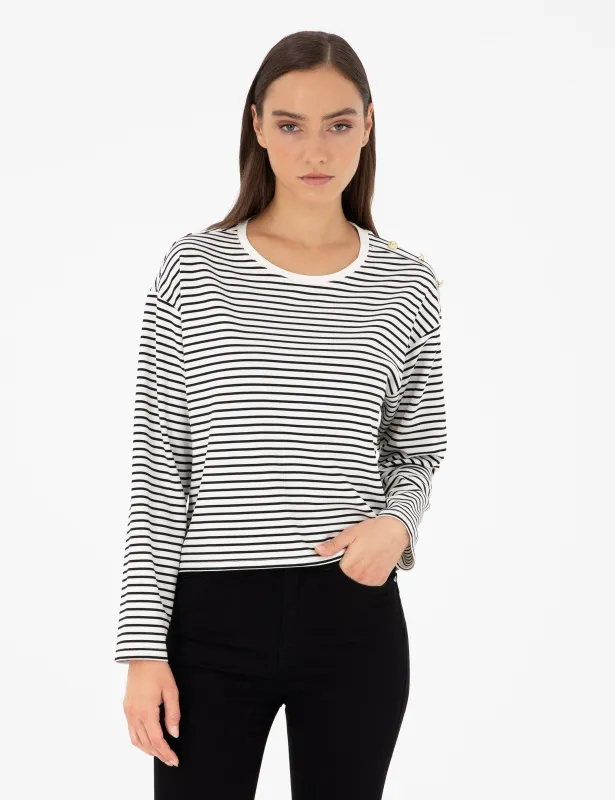 Лонгслив в полоску с декоративными пуговицами - G022SZ0820ZETA Толстовка жен. (VR019, L)