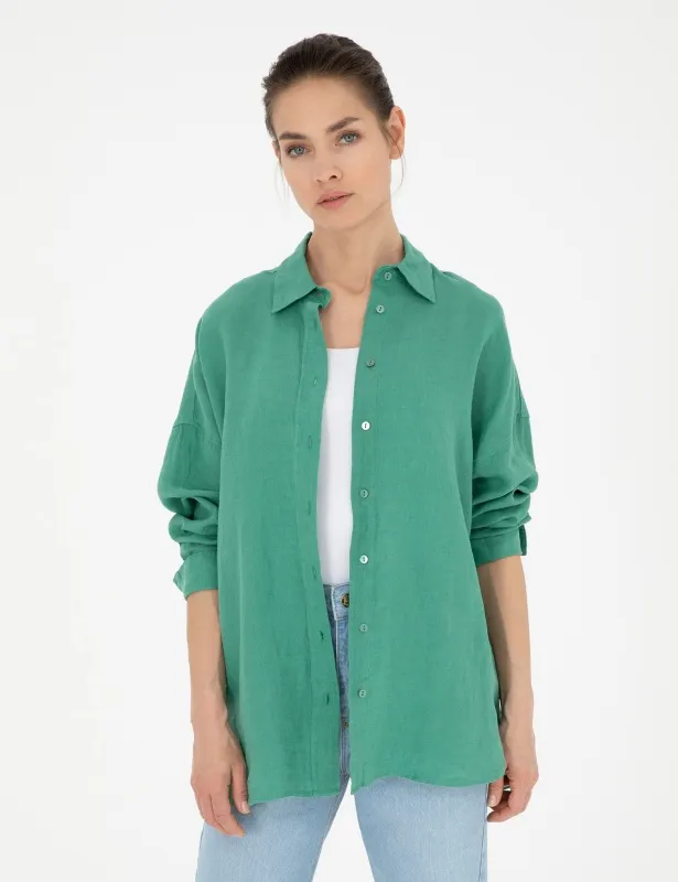 Рубашка из смеси льна и хлопка оверсайз - G022SZ0040KETO Сорочка жен. (VR054, 36)