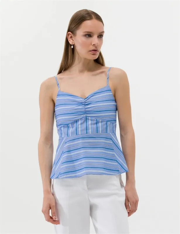 Топ из хлопка в полоску с баской - G022SZ0040MACKA Сорочка жен. (VR036, 36)