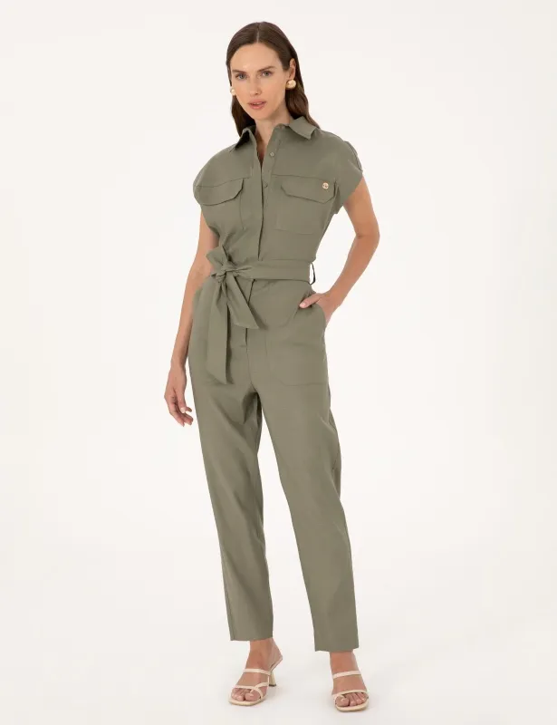 Комбинезон с добавлением льна - G022SZ0320PAYNE Платье жен. (VR027, 36)