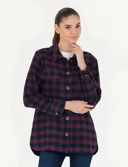 Рубашка теплая в клетку прямого кроя - G022SZ0040FLORAL Сорочка жен. (VR033, 34)
