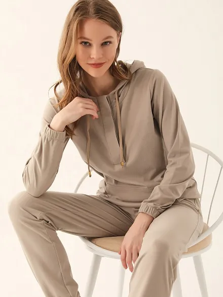 Домашний костюм со штанами и кофтой с капюшоном - G022SZ0HFTKMPC8747_S Костюм дом. жен. Бельевое изделие (VR085, M)