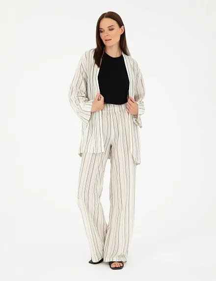 Брюки на резинке с добавлением льна прямые - G022SZ0780YOKO-P Брюки жен. (VR019, 36)