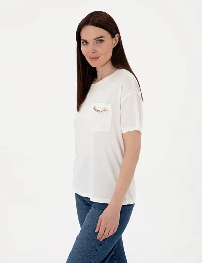 Футболка из модала с декоративным элементом - G022SZ0110ALLI Футболка жен. (VR013, S)