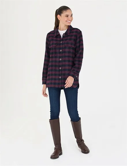 Рубашка теплая в клетку прямого кроя - G022SZ0040FLORAL Сорочка жен. (VR033, 34)