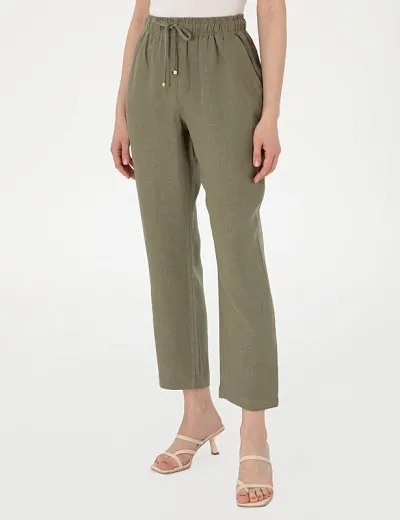 Брюки из льна на кулиске укороченные - G022SZ0780KETO_P Брюки жен. (VR027, 34)