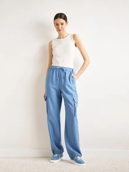 Брюки на кулиске с накладными карманами - G022SZ0780DINA Брюки жен. (VR028, 42)