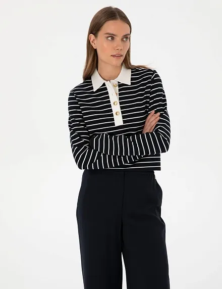 Лонгслив с отложным воротником в полоску - G022SZ0820SETHA Толстовка жен. (VR033, XS)