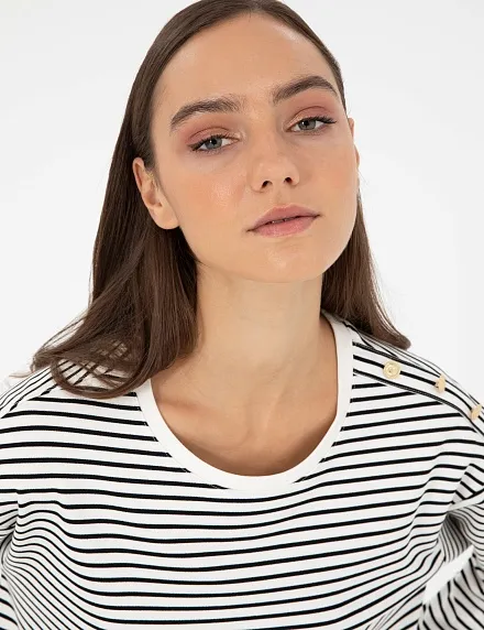 Лонгслив в полоску с декоративными пуговицами - G022SZ0820ZETA Толстовка жен. (VR019, L)