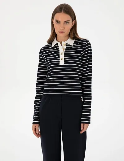 Лонгслив с отложным воротником в полоску - G022SZ0820SETHA Толстовка жен. (VR033, XS)
