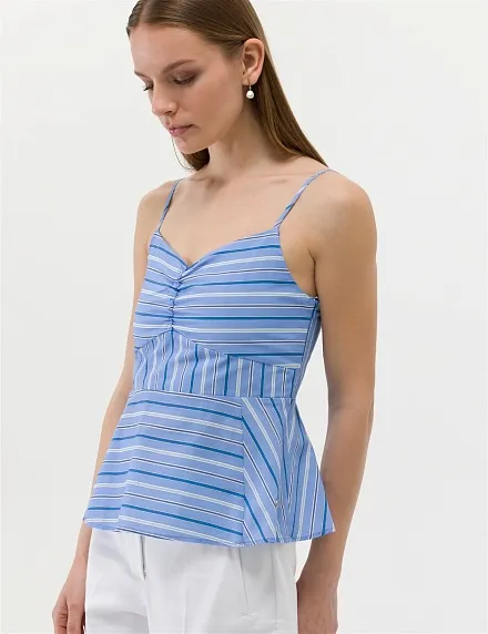 Топ из хлопка в полоску с баской - G022SZ0040MACKA Сорочка жен. (VR036, 36)