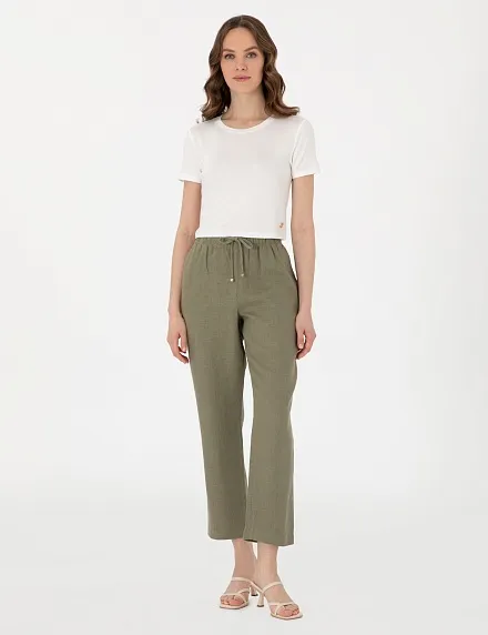 Брюки льняные на кулиске укороченные - G022SZ0780KETO_P Брюки жен. (VR027, 34)