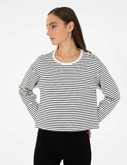 Лонгслив в полоску с декоративными пуговицами - G022SZ0820ZETA Толстовка жен. (VR019, L)