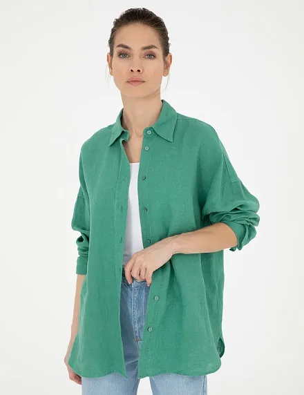 Рубашка из смеси льна и хлопка оверсайз - G022SZ0040KETO Сорочка жен. (VR054, 36)