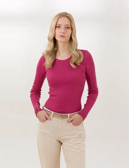 Джемпер в рубчик с декоративными пуговицами - G022SZ0TK0SERRA-BIS22K Кофта жен. (VR026, L)