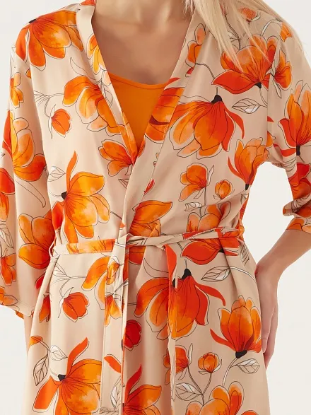 Пижама 3 в 1 с шортами, халатом и топом - G022SZ0HFP028815_IY24 Костюм дом. жен. Бельевое изделие (VR011, S)