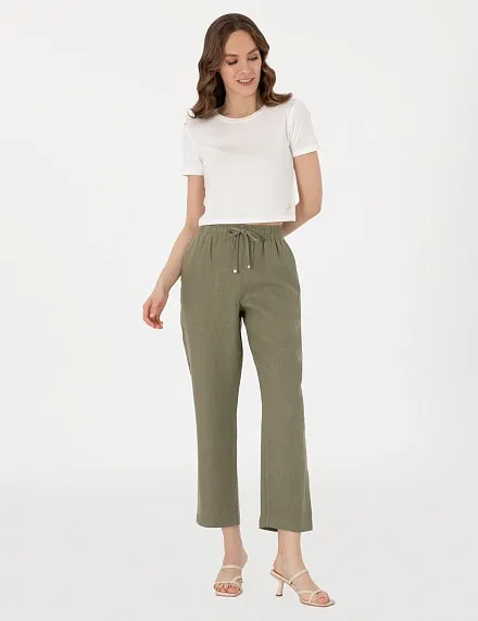 Брюки льняные на кулиске укороченные - G022SZ0780KETO_P Брюки жен. (VR027, 34)