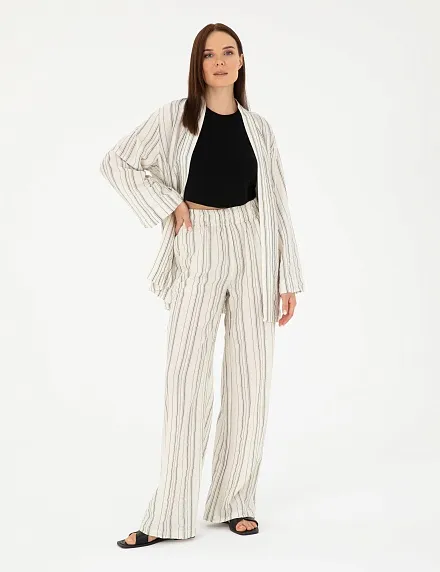 Брюки на резинке с добавлением льна прямые - G022SZ0780YOKO-P Брюки жен. (VR019, 36)