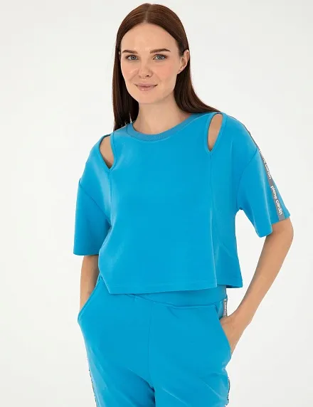 Футболка укороченная с модалом и вырезами на плечах - G022SZ0820CARLA_S Толстовка жен. (VR036, S)