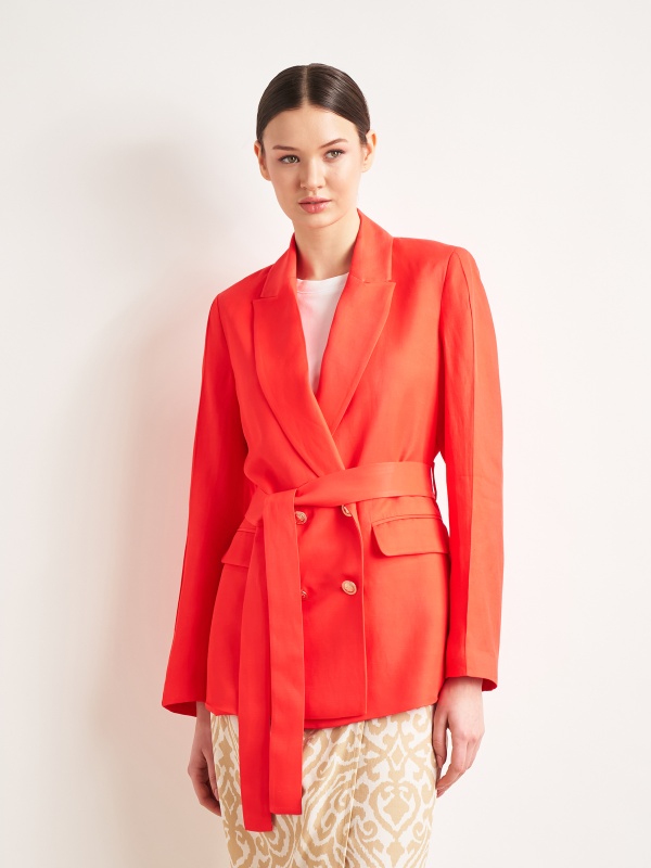 Пиджак двубортный с добавлением льна - G022SZ0020C-CLAY-R Пиджак жен. (VR239, 34)