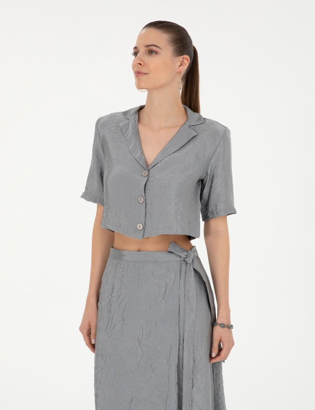 Рубашка из жатой ткани  укороченная - G022SZ0040ELEN_G Сорочка жен. (VR024, 44)