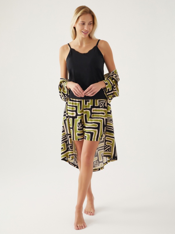 Пижама 3 в 1 с шортами, халатом и топом - G022SZ0HFP028819_IY24 Костюм дом. жен. Бельевое изделие (VR054, M)