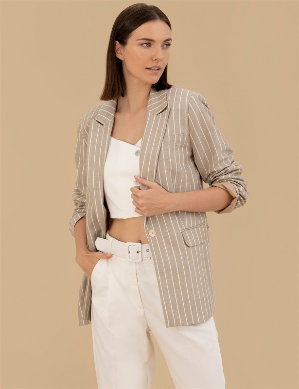 Пиджак в полоску с добавлением льна - G022SZ0020MARINO-C Пиджак жен. (VR011, 42)