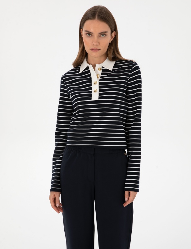 Лонгслив с отложным воротником в полоску - G022SZ0820SETHA Толстовка жен. (VR033, XS)