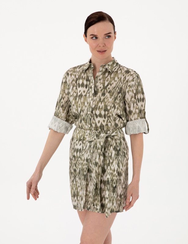 Рубашка льняная с принтом свободная - G022SZ0040LUCIT_G Сорочка жен. (VR027, 40)