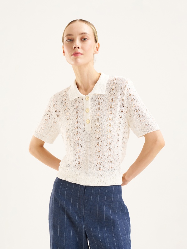 Джемпер с коротким рукавом ажурной вязки - G022SZ0TK0BERT_T Кофта жен. (VR013, XL)