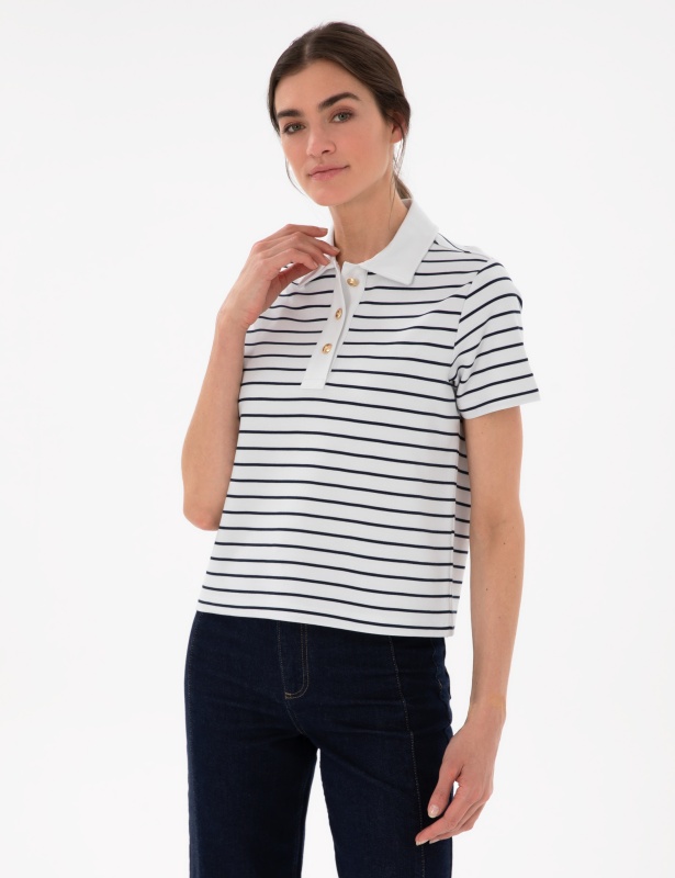 Футболка-поло в полоску свободная - G022SZ0110TAFO Футболка жен. (VR033, XS)