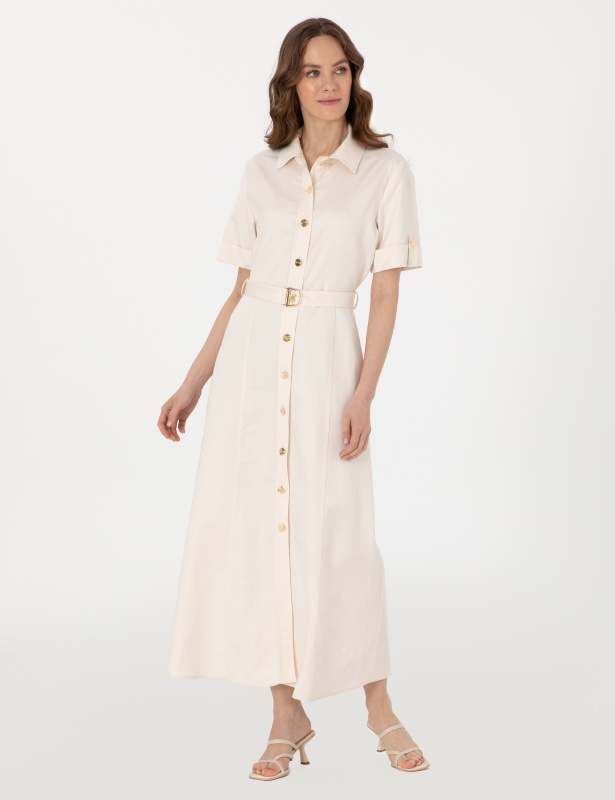 Платье-рубашка миди с добавлением льна - G022SZ0320BOWIE Платье жен. (VR019, 32)