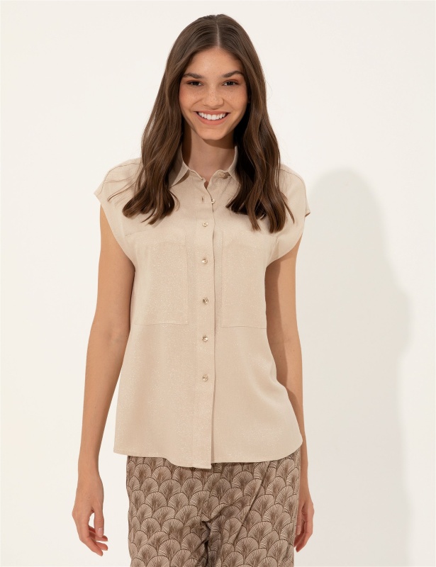 Блузка из вискозы без рукавов с люрексом - G022SZ0040TRESS Сорочка жен. (VR011, 42)