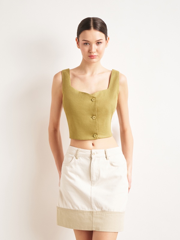 Кроп-топ на пуговицах из льна - G022SZ0040KUBA-TOP Сорочка жен. (VR235, 42)