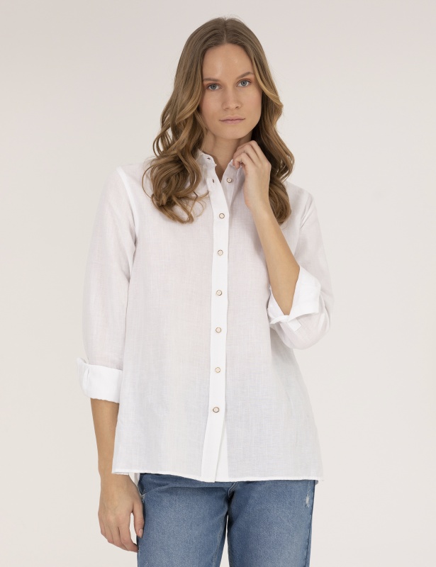 Рубашка из смеси льна и хлопка оверсайз - G022SZ0040KETO Сорочка жен. (VR013, 34)