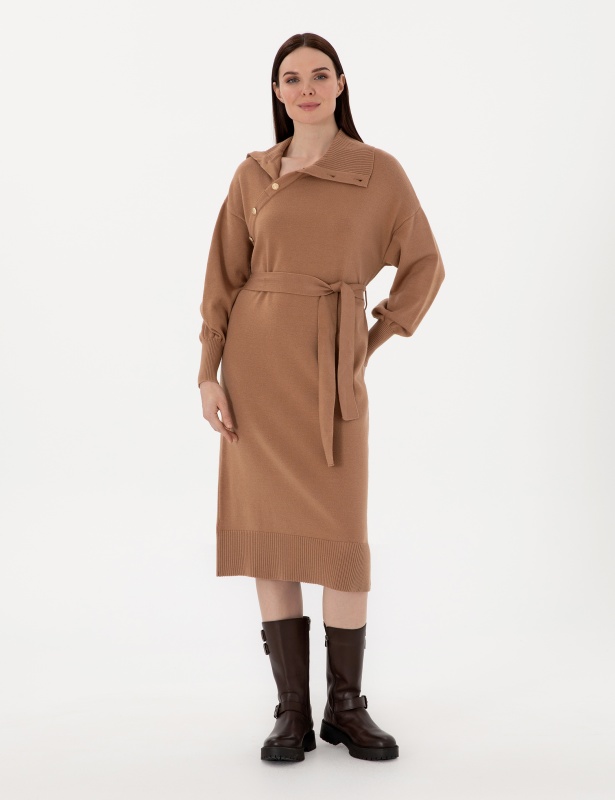 Платье миди трикотажное с поясом - G022SZ0TE0MEA Платье жен. (VR015, XS)