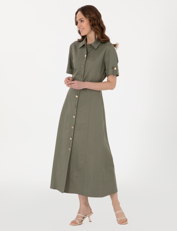 Платье-рубашка миди с добавлением льна - G022SZ0320BOWIE Платье жен. (VR027, 32)