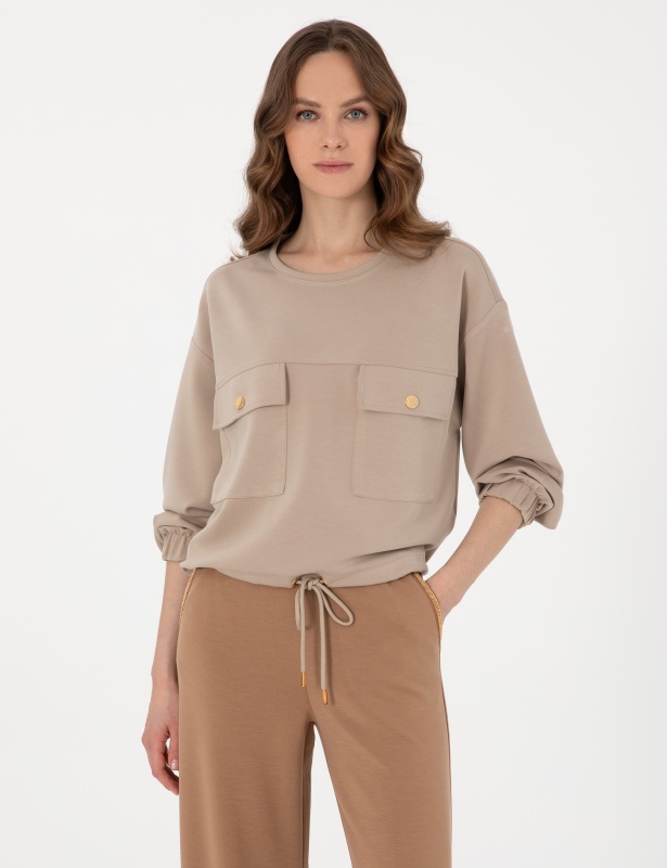 Свитшот с кулиской по низу - G022SZ0820BEPLA_S Толстовка жен. (VR085, L)