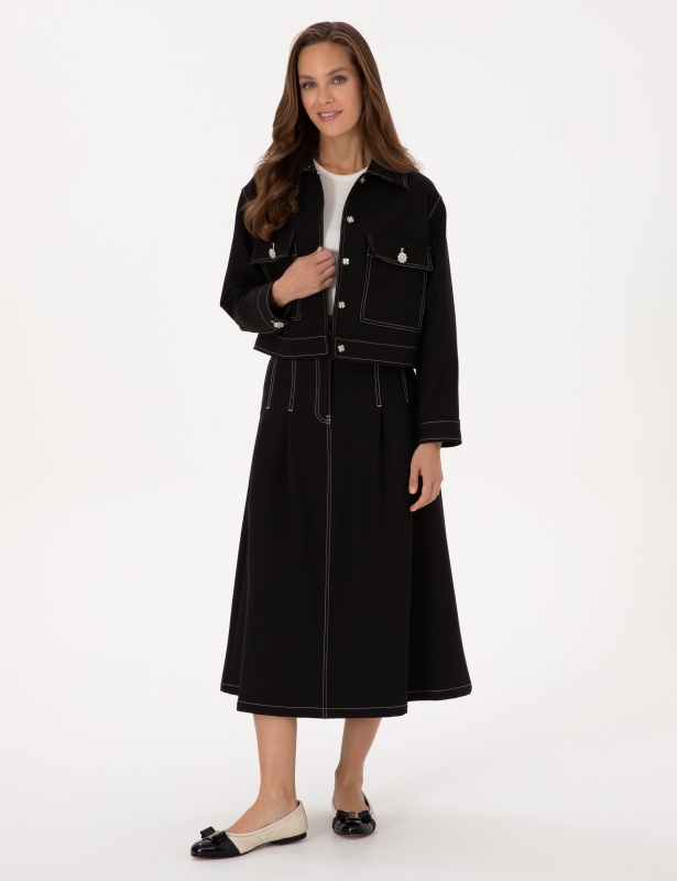 Юбка миди А-силуэта с контрастными строчками - G022SZ0980TEKU_E Юбка жен. (VR046, 40)