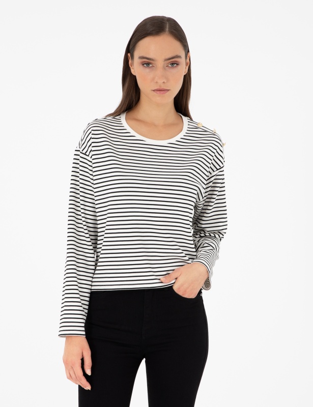 Лонгслив в полоску с декоративными пуговицами - G022SZ0820ZETA Толстовка жен. (VR019, L)