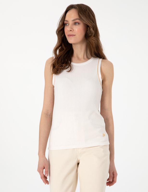 Топ в рубчик с декором - G022SZ0110LAFES_25Y Футболка жен. (VR019, S)