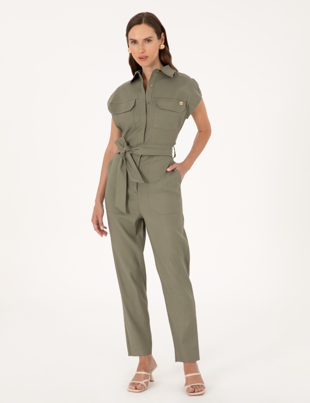 Комбинезон с коротким рукавом с добавлением льна - G022SZ0320PAYNE Платье жен. (VR027, 40)