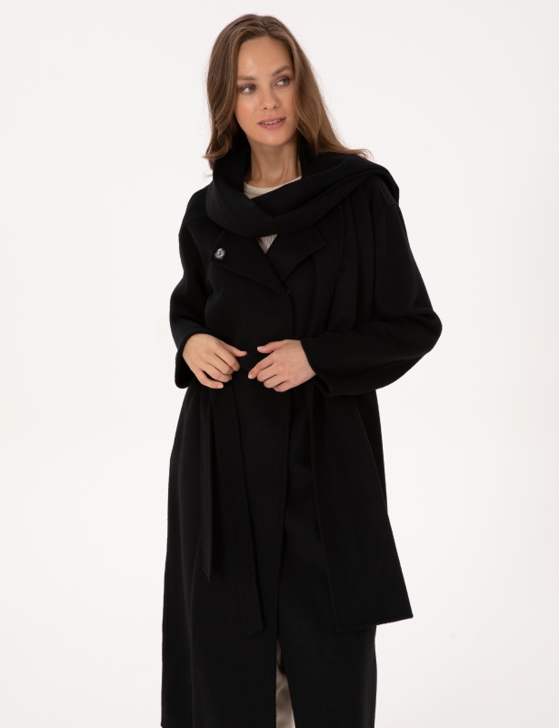 Пальто с несъемным шарфом из смесовой шерсти - G022SZ0KS0BENAL Пальто жен. (VR046, 40)