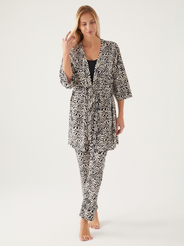 Пижама 3 в 1 со штанами, халатом и топом - G022SZ0HFP028790_IY24 Костюм дом. жен. Бельевое изделие (VR046, XL)