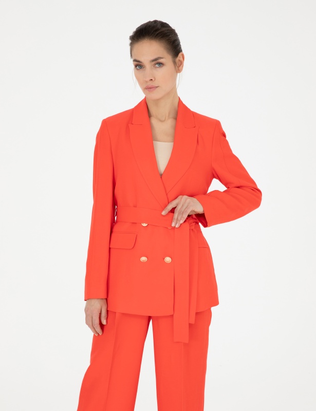 Пиджак двубортный с добавлением льна - G022SZ0020CLAY_C Пиджак жен. (VR239, 34)