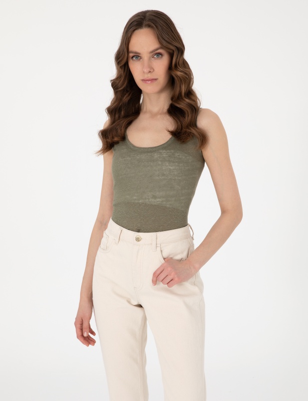 Топ из льна свободный - G022SZ0110PUDU Футболка жен. (VR027, XL)