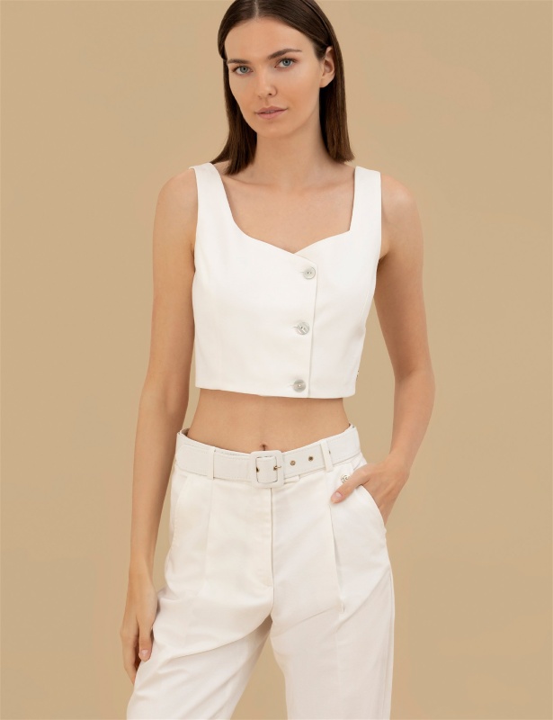 Кроп-топ на пуговицах с добавлением льна - G022SZ0040KUBA-TOP Сорочка жен. (VR019, 40)