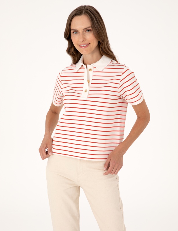 Футболка-поло в полоску свободная - G022SZ0110TAFO Футболка жен. (VR030, XS)